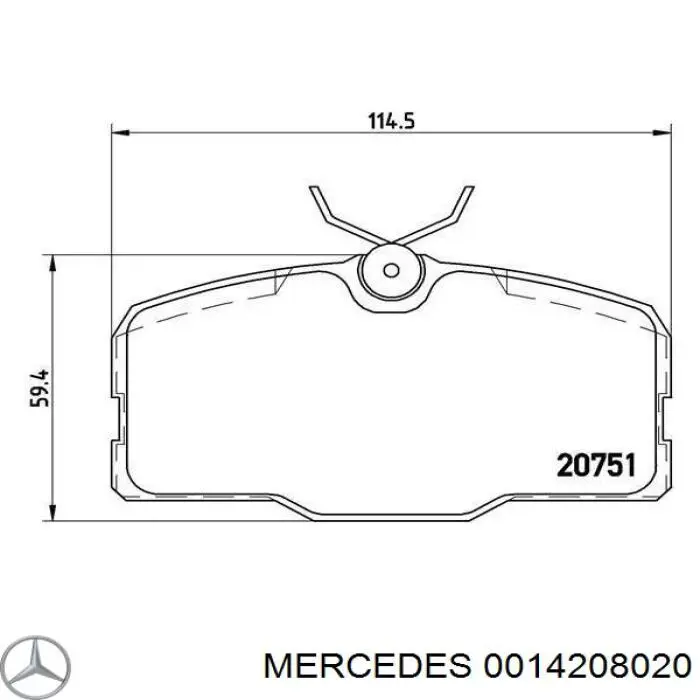 0014208020 Mercedes колодки тормозные передние дисковые