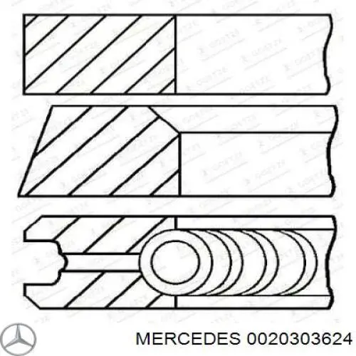 0020303624 Mercedes кольца поршневые на 1 цилиндр, std.