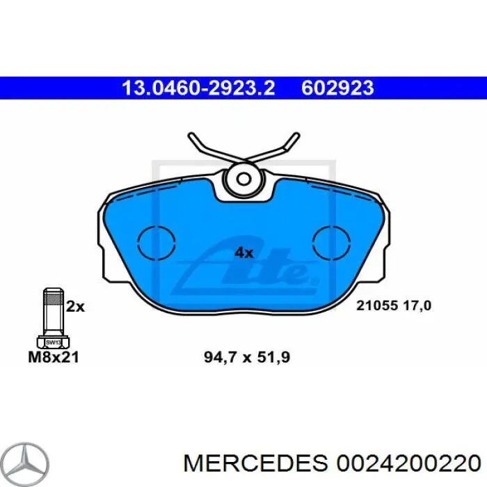 0024200220 Mercedes колодки тормозные передние дисковые
