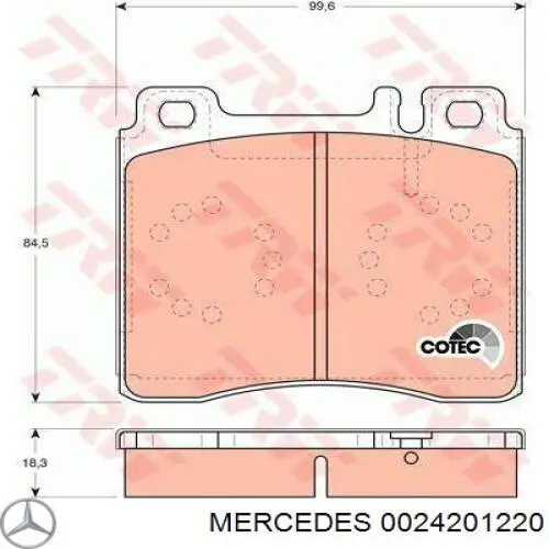 0024201220 Mercedes колодки тормозные передние дисковые