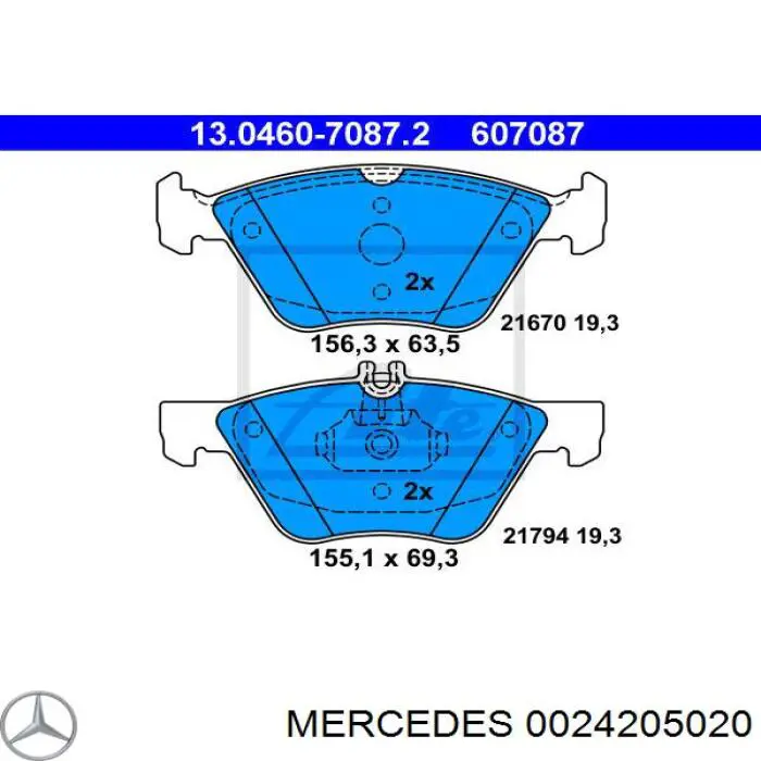 0024205020 Mercedes колодки тормозные передние дисковые