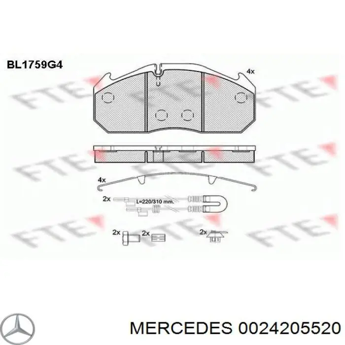 Передние тормозные колодки 0024205520 Mercedes