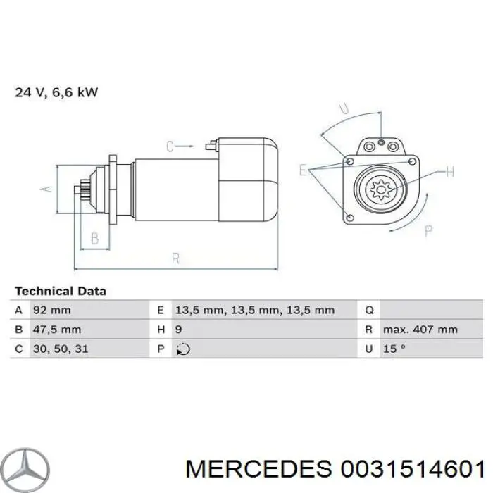 Стартер 0031514601 Mercedes