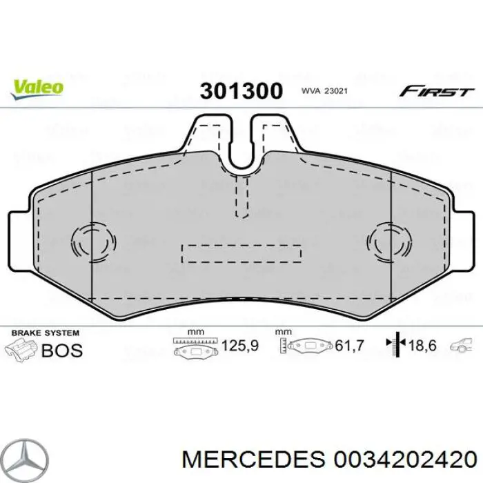0034202420 Mercedes колодки тормозные задние дисковые