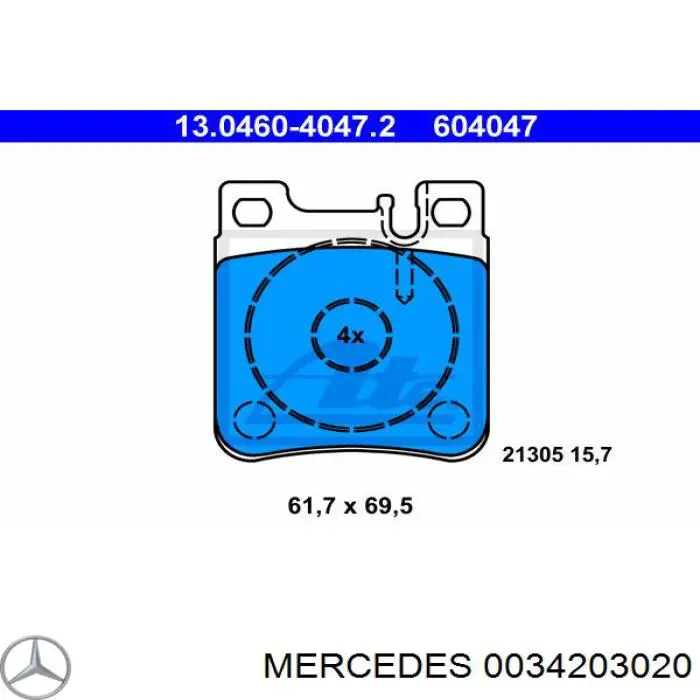 0034203020 Mercedes колодки тормозные задние дисковые