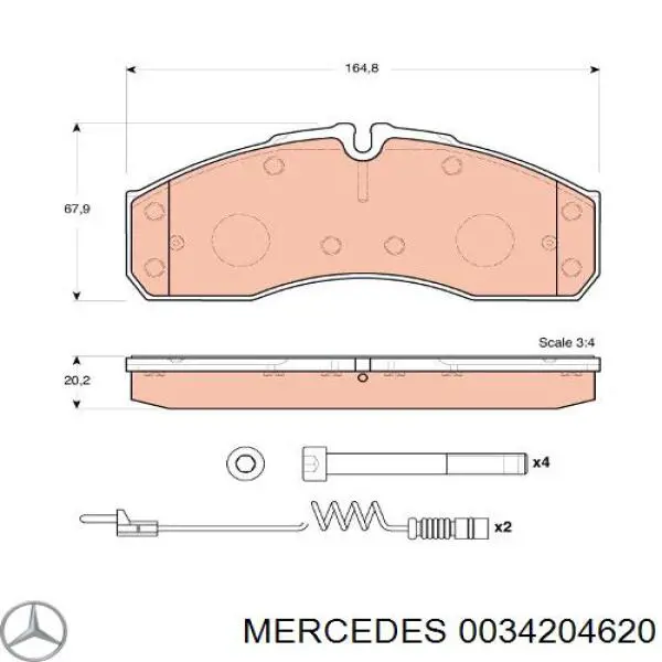 Передние тормозные колодки 0034204620 Mercedes