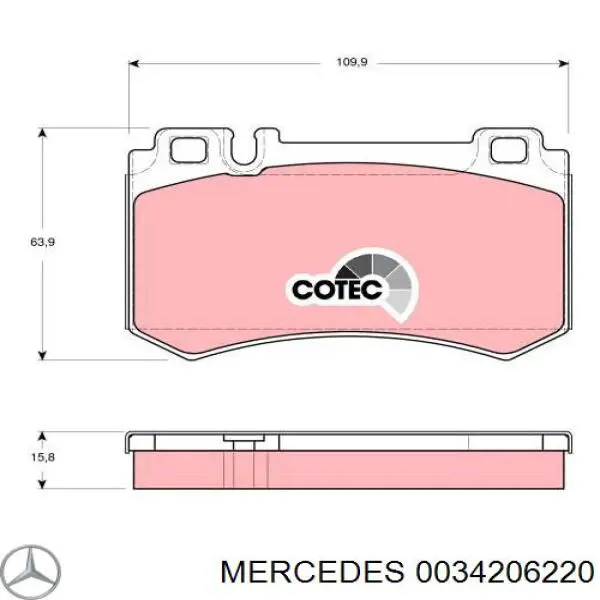 0034206220 Mercedes колодки тормозные задние дисковые