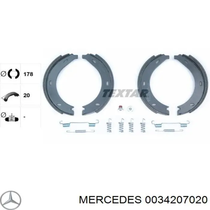 0034207020 Mercedes колодки ручника (стояночного тормоза)