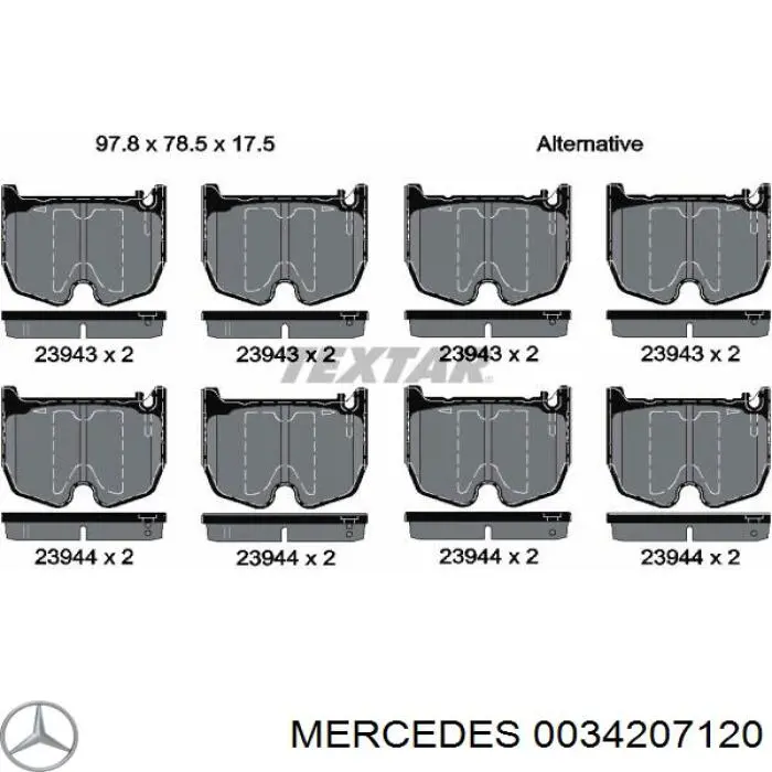 0034207120 Mercedes колодки тормозные передние дисковые