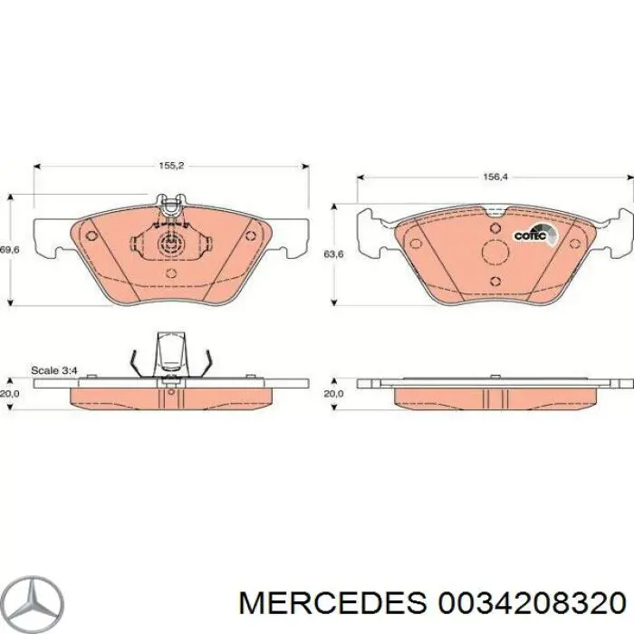 Колодки Mercedes 0034208320 цена, от 19.73 USD