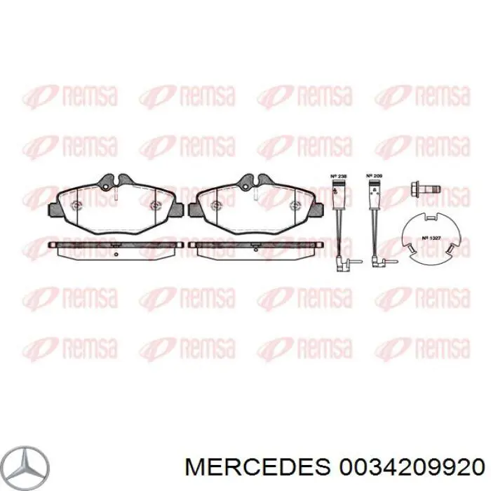 0034209920 Mercedes колодки тормозные передние дисковые