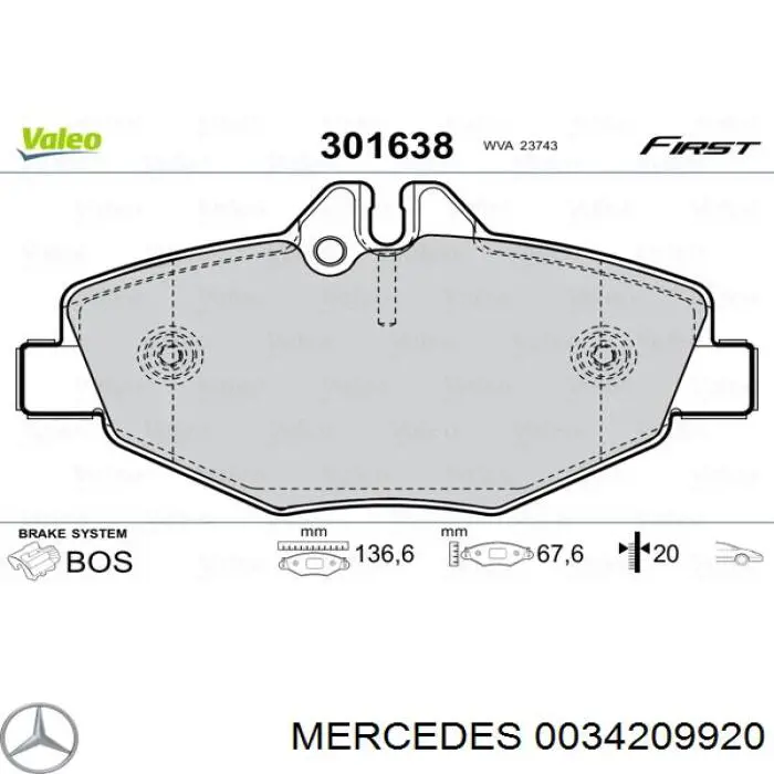 Колодки Mercedes 0034209920 цена, от 32.20 USD