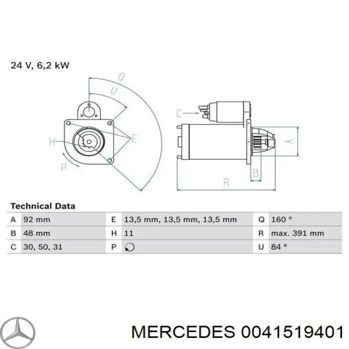 Стартер 0041519401 Mercedes