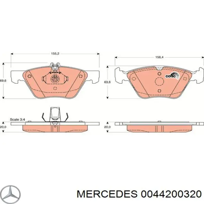 Передние тормозные колодки 0044200320 Mercedes
