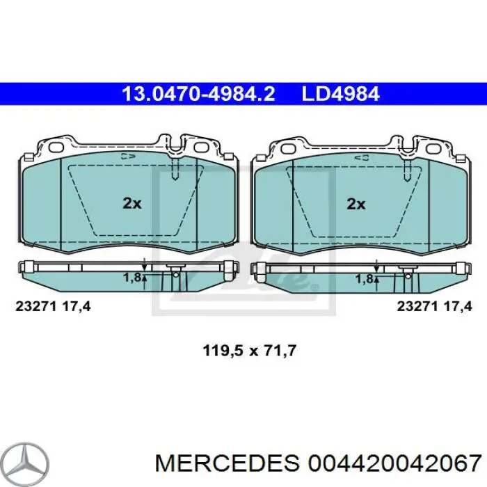 004420042067 Mercedes Колодки передние
