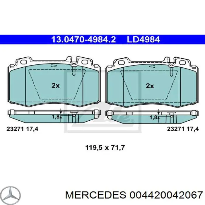 Колодки Mercedes 004420042067 цена, от 22.88 USD