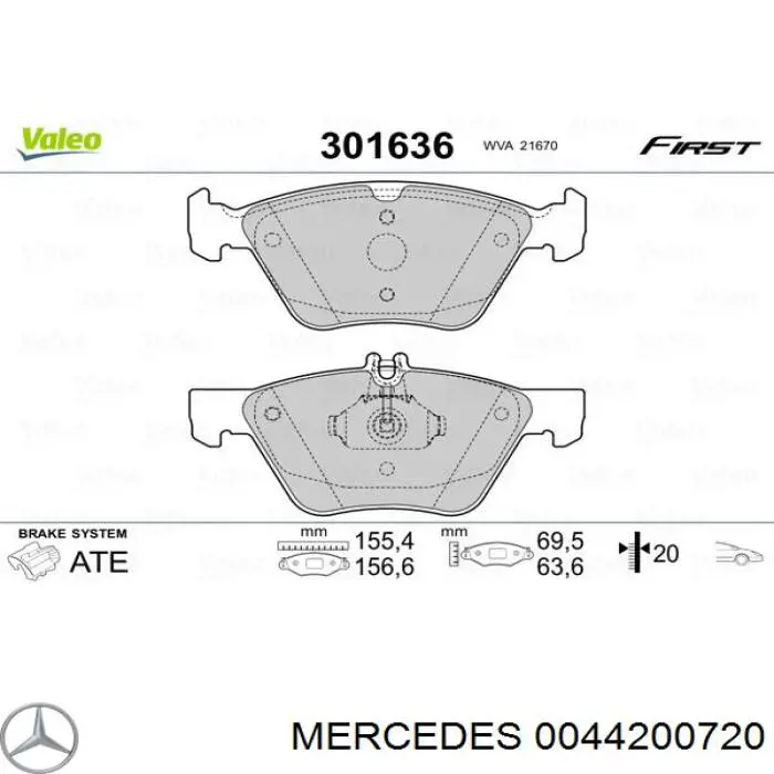 0044200720 Mercedes колодки тормозные передние дисковые
