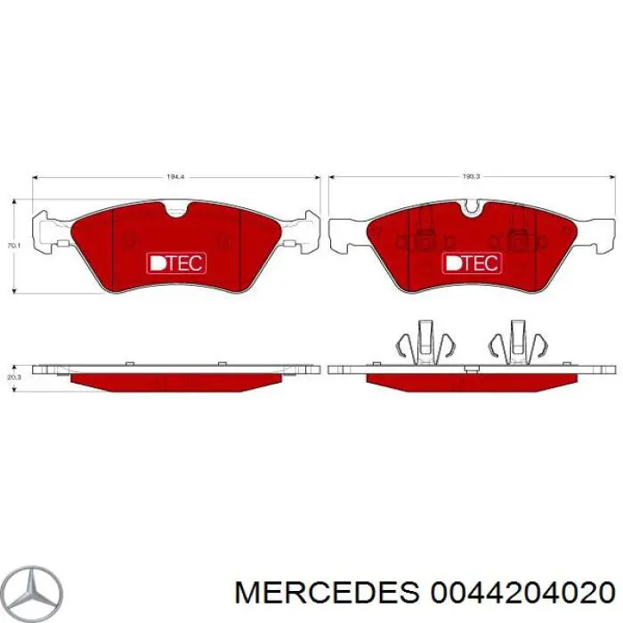 Передние тормозные колодки 0044204020 Mercedes