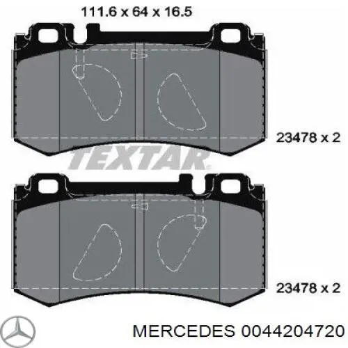 0044204720 Mercedes колодки тормозные задние дисковые