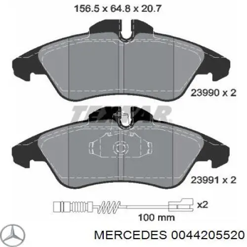 Тормозные колодки Mercedes 0044205520