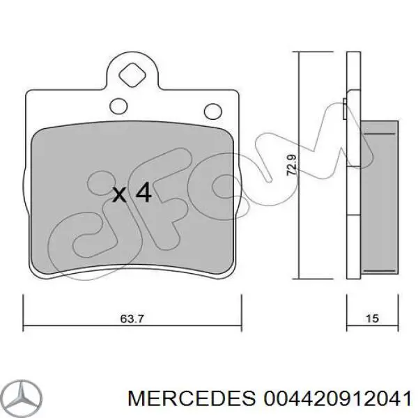 004420912041 Mercedes колодки тормозные задние дисковые