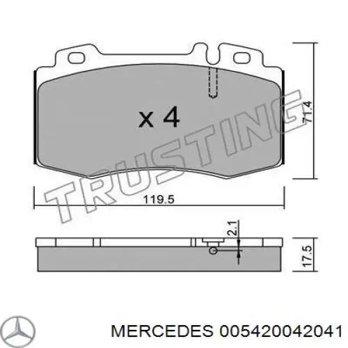 Передние тормозные колодки 005420042041 Mercedes