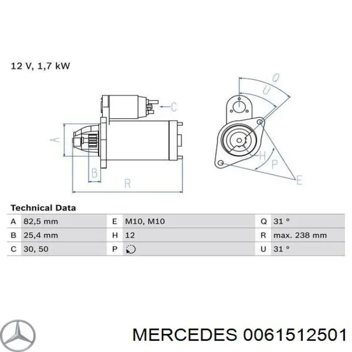 Стартер 0061512501 Mercedes