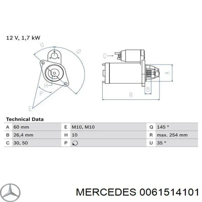 0061514101 Mercedes motor de arranco