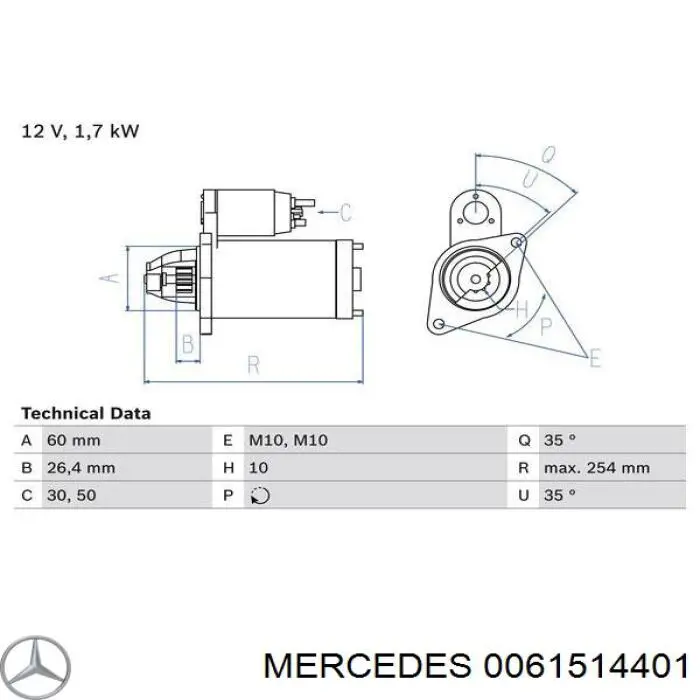 Стартер 0061514401 Mercedes