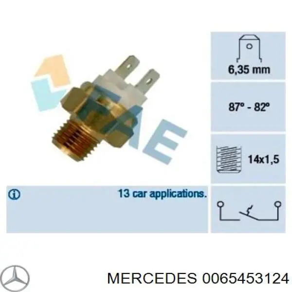 Датчик включения вентилятора A0065453124 Mercedes