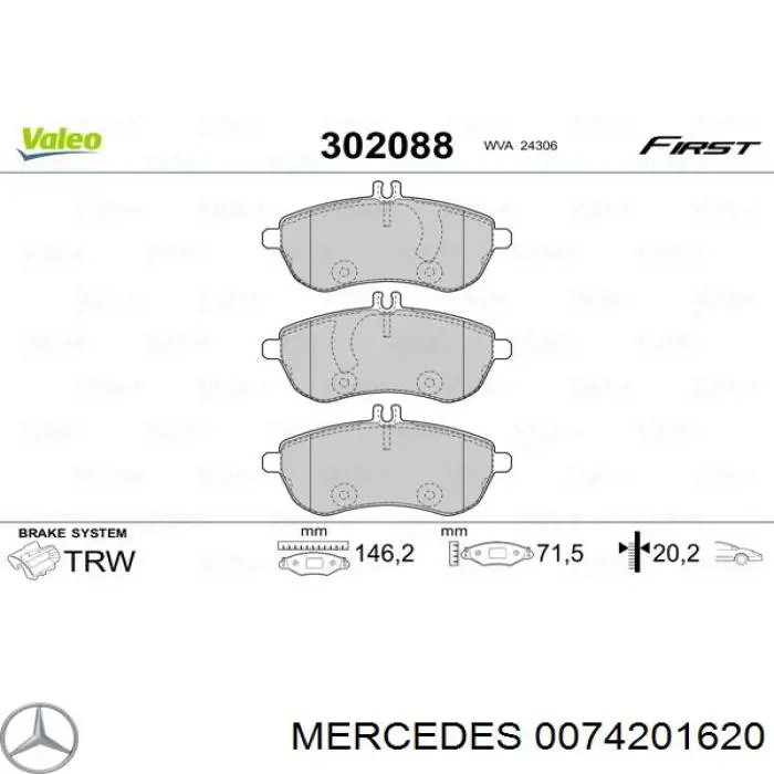 0074201620 Mercedes Колодки передние
