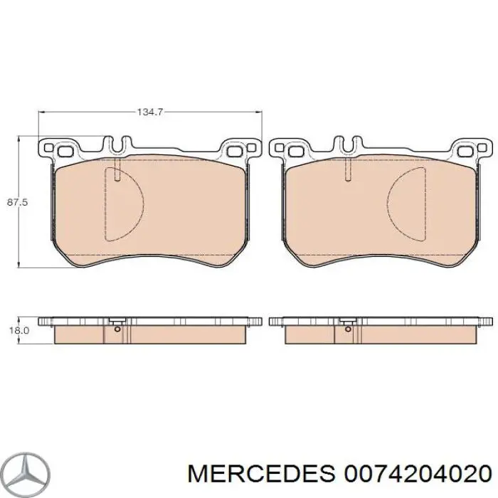 Передние тормозные колодки 0074204020 Mercedes