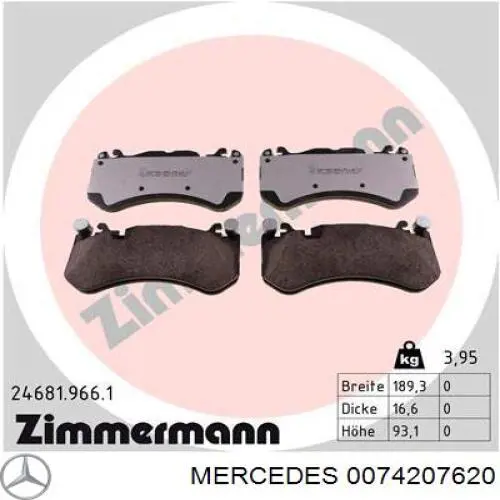 Колодки Mercedes 0074207620 цена, от 148.14 USD