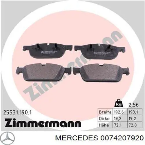 Тормозные колодки Mercedes 0074207920