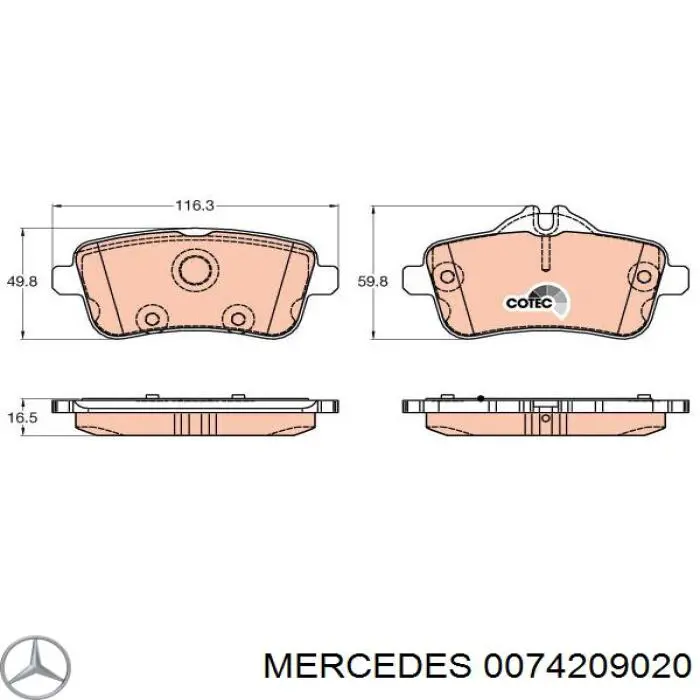 Купить 0074209020 Mercedes Колодки тормозные задние, дисковые