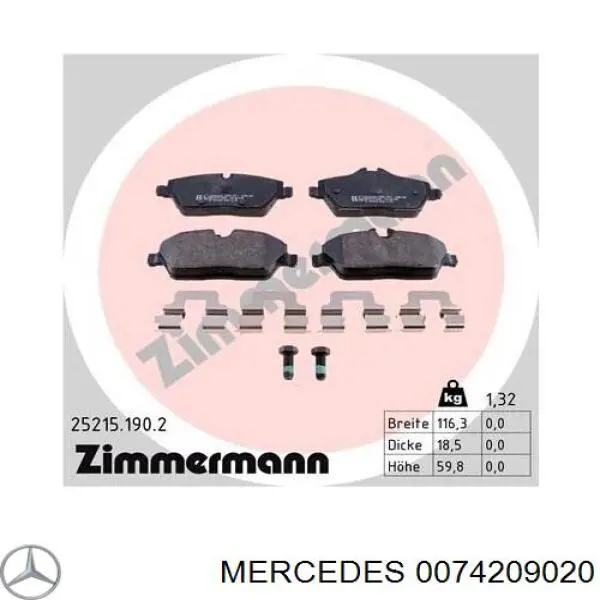 Колодки дисковые  Mercedes 0074209020 цена, от 73.32 USD