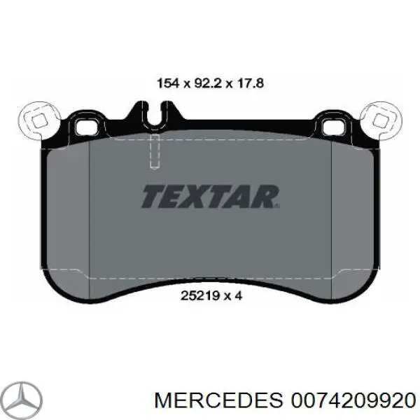 0074209920 Mercedes колодки тормозные передние дисковые