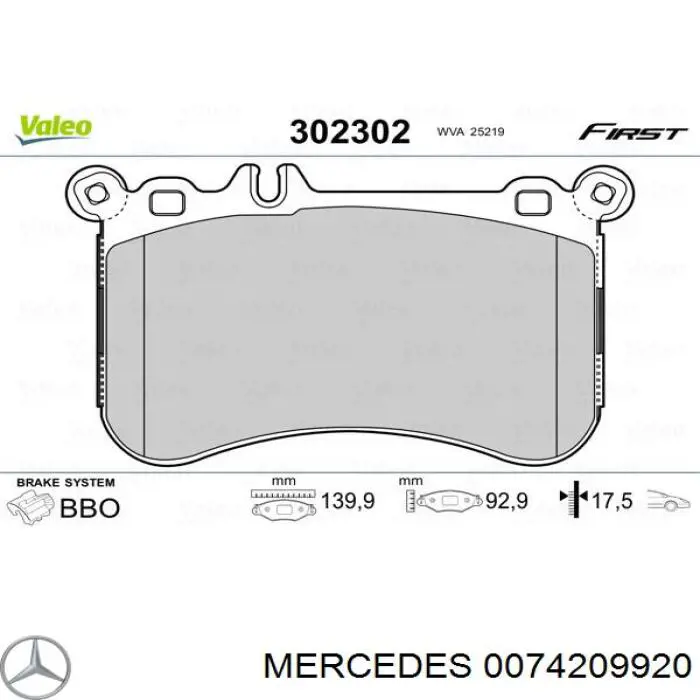 Купить 0074209920 Mercedes Колодки тормозные