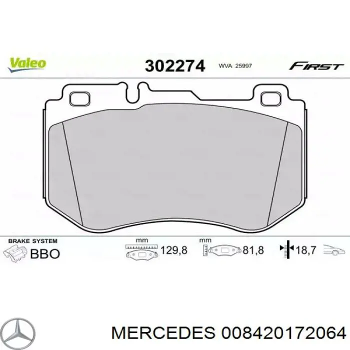 Колодки Mercedes 008420172064 цена, от 47.51 USD