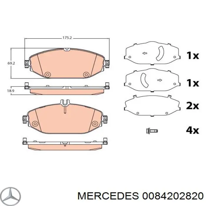 0084202820 Mercedes колодки тормозные передние дисковые