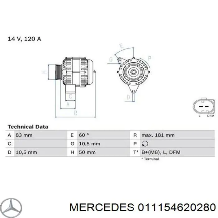 Генератор 011154620280 Mercedes