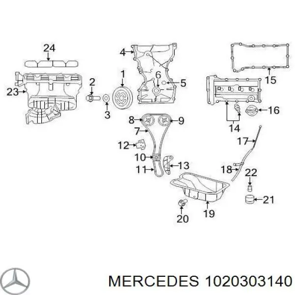 Купить 1020303140 Mercedes Вкладыши коленвала коренные, комплект, 1-й ремонт (+0,25)