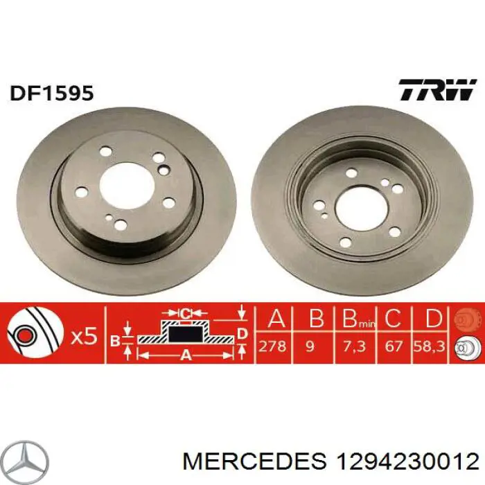 1294230012 Mercedes диск тормозной задний
