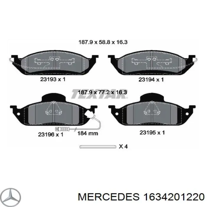 Передние тормозные колодки 1634201220 Mercedes