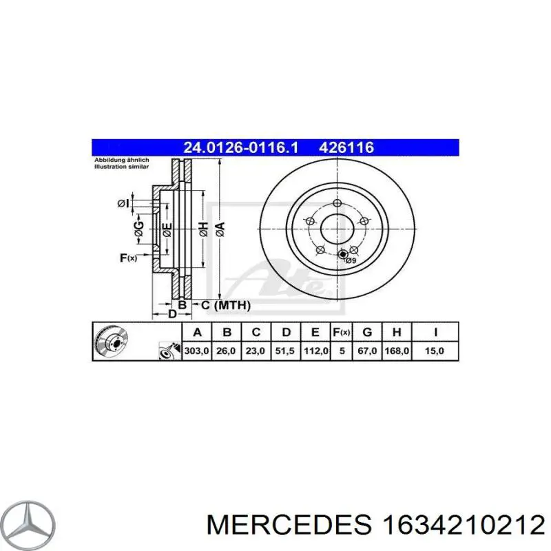 Передний тормозной диск Mercedes 1634210212