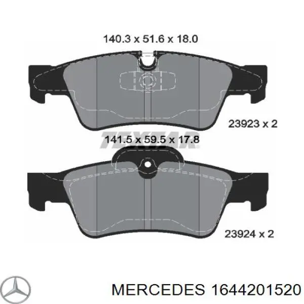 1644201520 Mercedes колодки тормозные задние дисковые