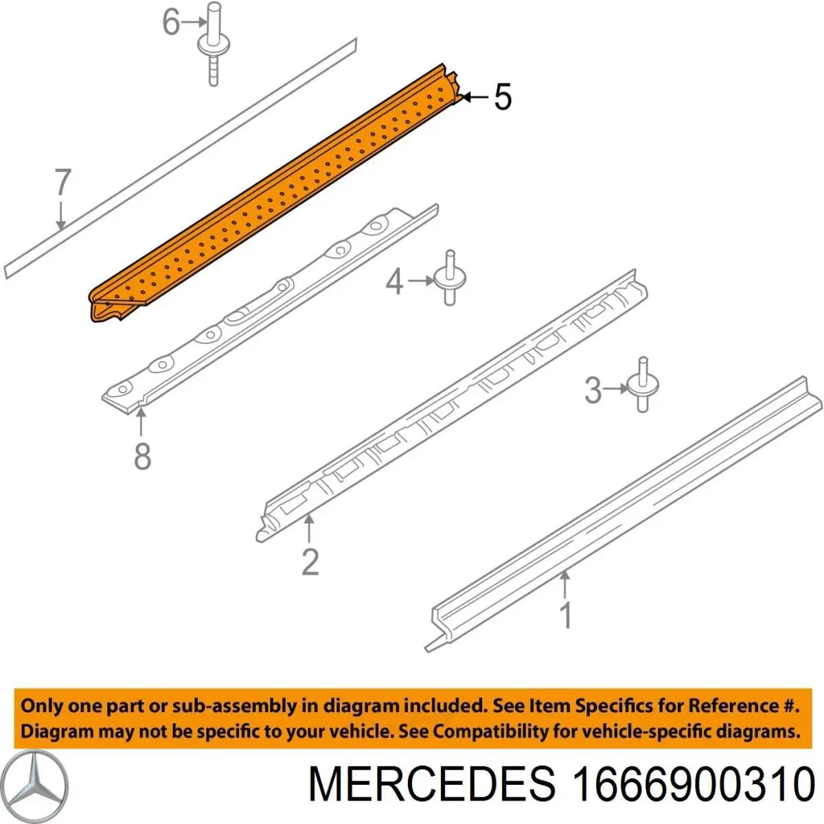 Купить 1666900310 Mercedes Рейлинг крыши правый