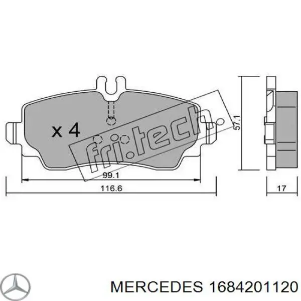 Передние тормозные колодки 1684201120 Mercedes