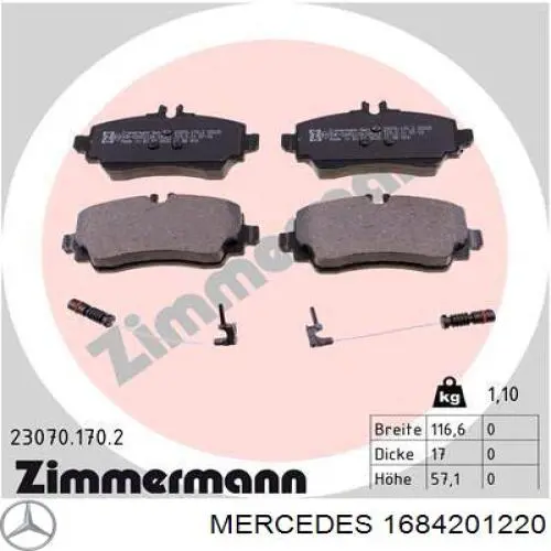 Передние тормозные колодки 1684201220 Mercedes