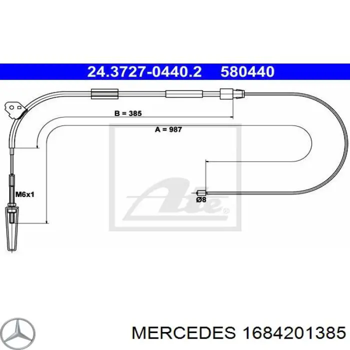 Передний трос ручника 1684201385 Mercedes